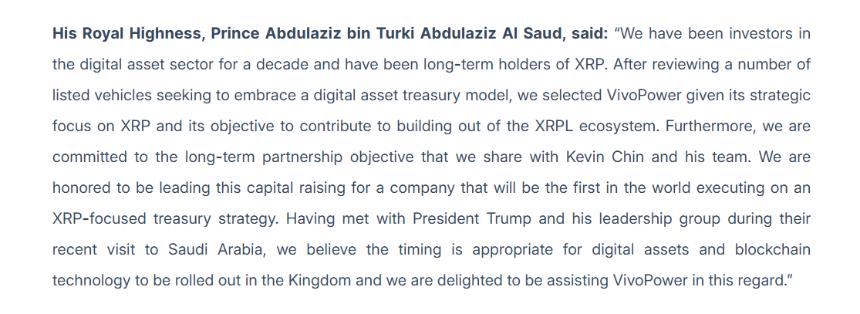 纳斯达克上市公司 VivoPower 宣布基于 XRP 的加密资产战略并获沙特王室支持