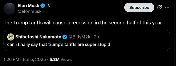 马斯克与特朗普关系破裂:特斯拉市值单日蒸发1500亿美元