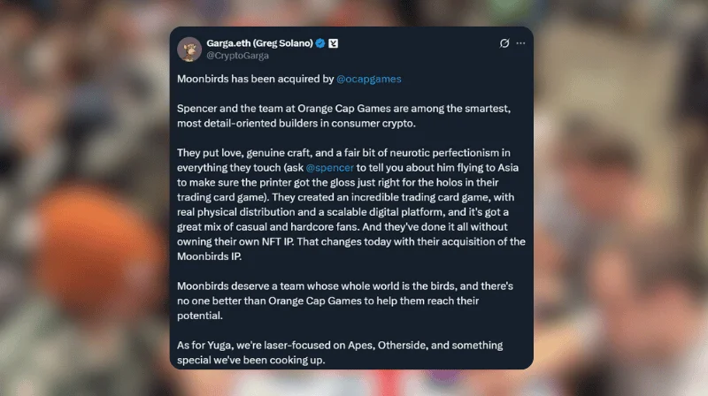 Yuga Labs 将 Moonbirds IP 出售给 Orange Cap Games，战略转型聚焦核心品牌